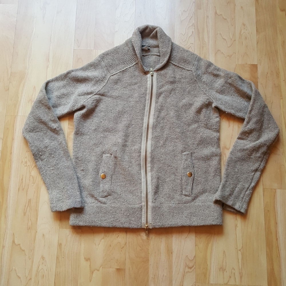J. Crew Wool Merino Sweater jacket zip khaki tan